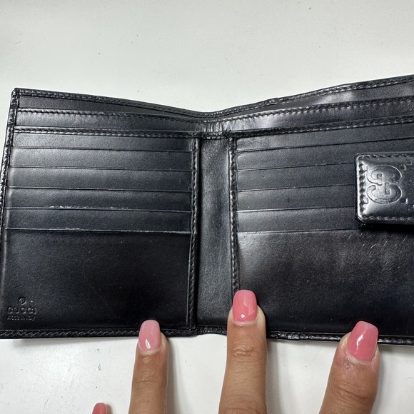 GUCCI Made In Italy Unisex Black Metallic Guccissima Compact Wallet - Picture 10 of 15